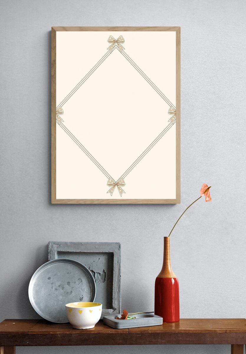 Beige Bow Frame Minimalist Print. — room view 3