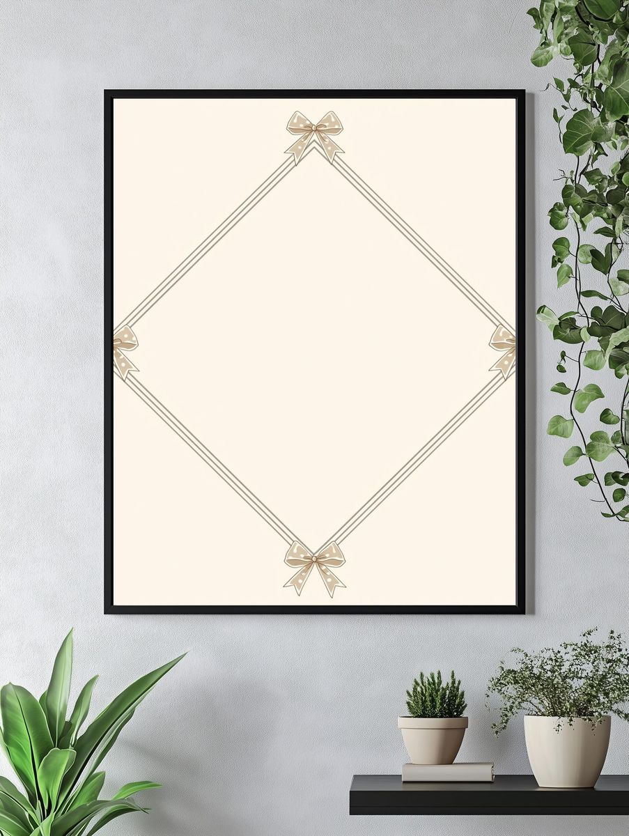 Beige Bow Frame Minimalist Print. — room view 4