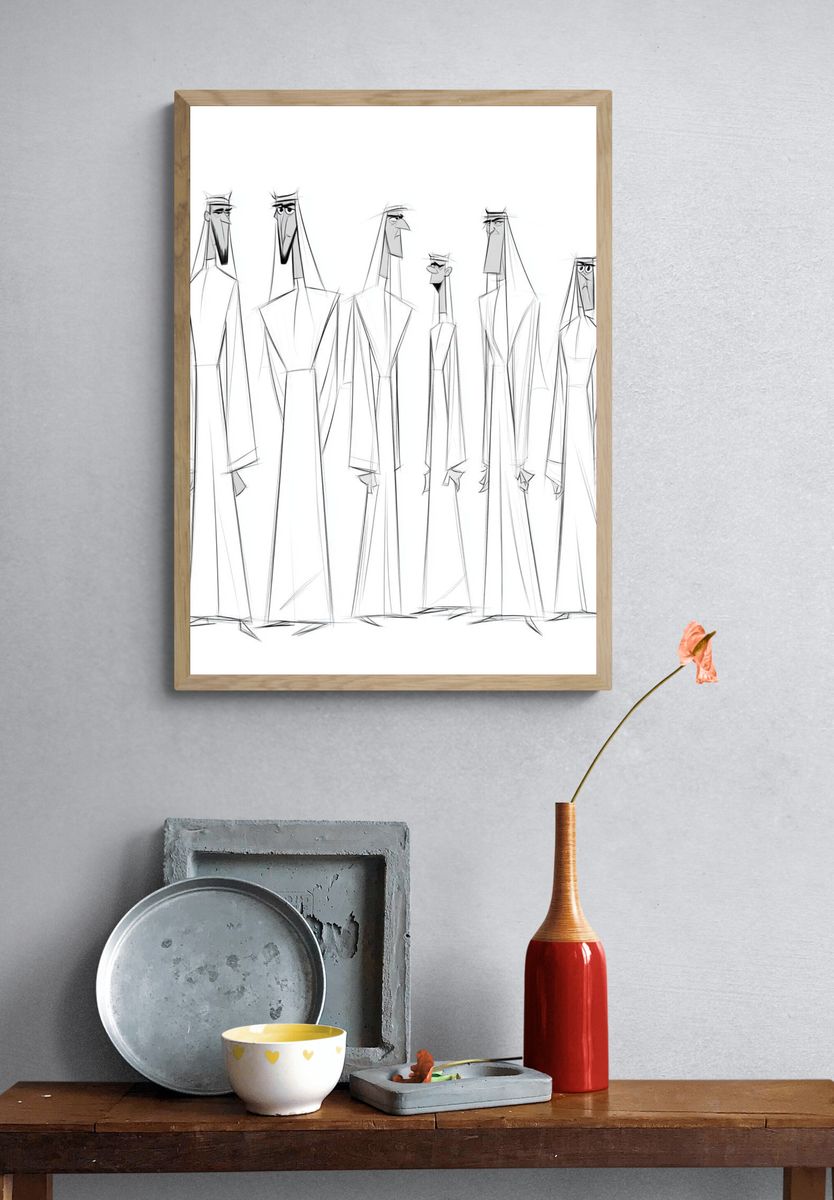 Arabian Men Sketch Illustration Poster. — room view 3