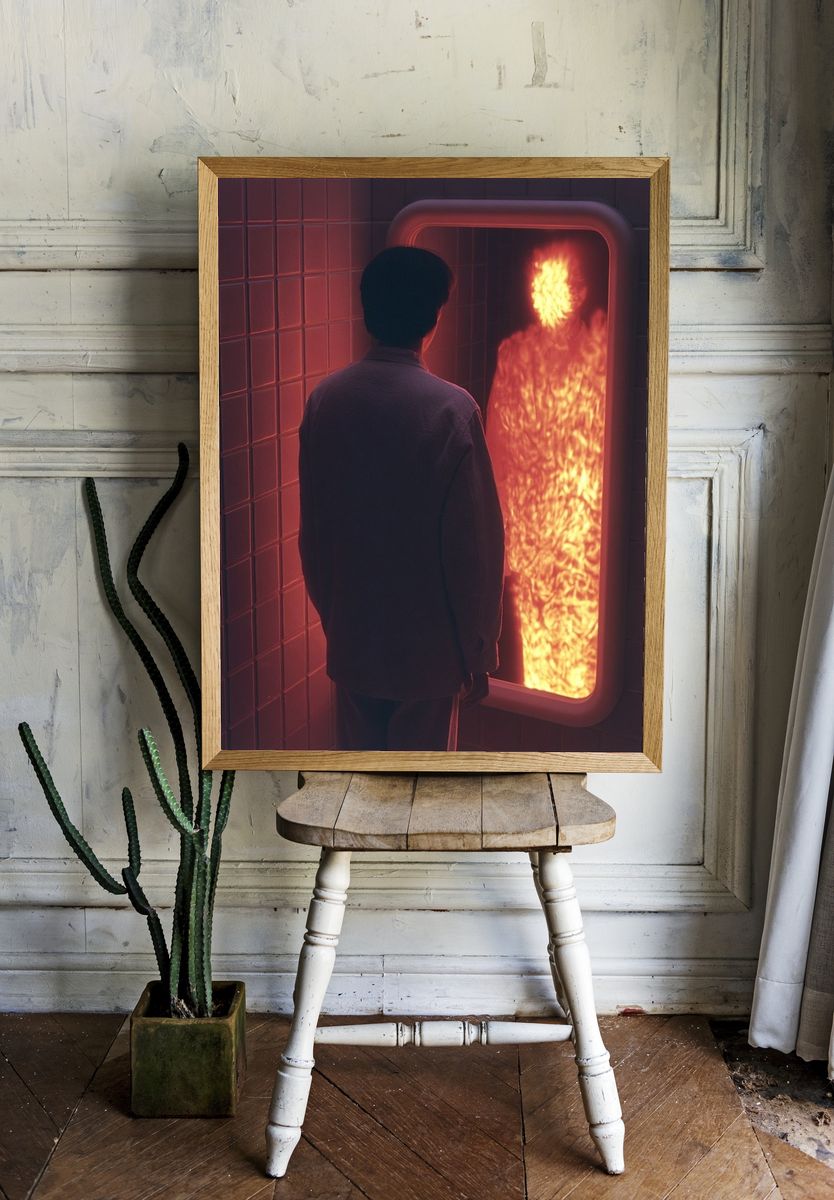 Neon Fire Reflection Poster. — room view 1