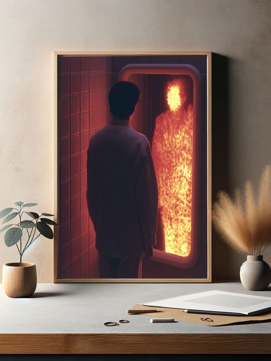 Neon Fire Reflection Poster. — room view 2