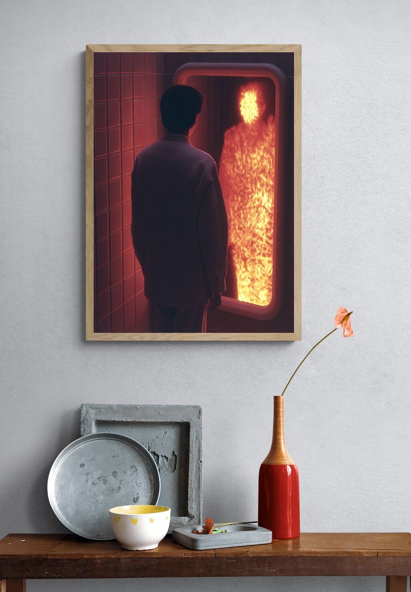 Neon Fire Reflection Poster. — room view 3