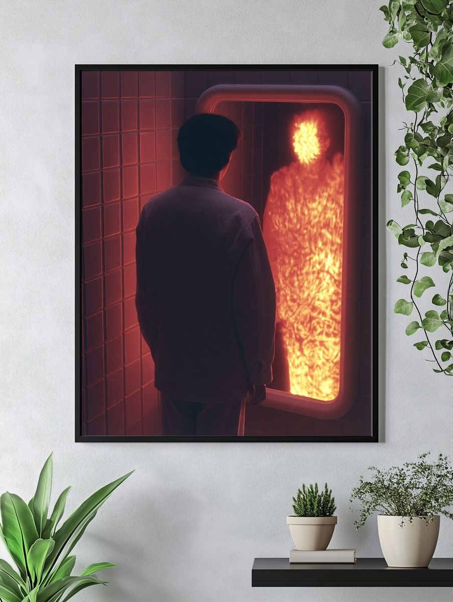 Neon Fire Reflection Poster. — room view 4