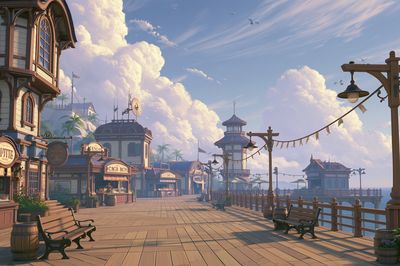 Seaside Boardwalk Town Illustration Poster. poster