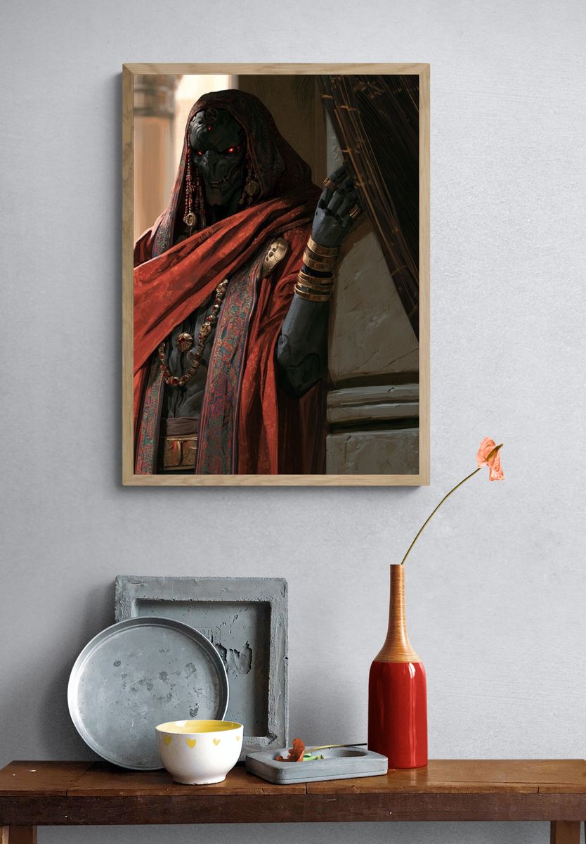 Mystic Hooded Figure Digital Art Poster. — room view 3