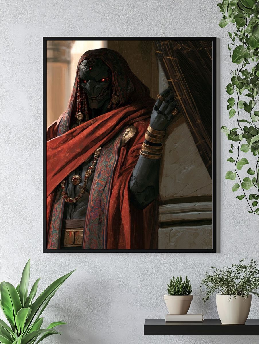 Mystic Hooded Figure Digital Art Poster. — room view 4