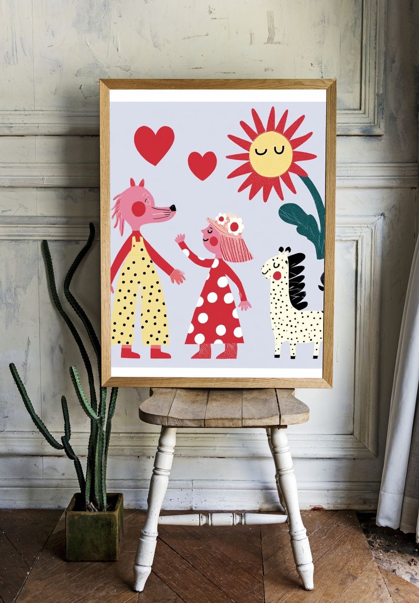 Playful Animal Friends Illustration Poster. — room view 1