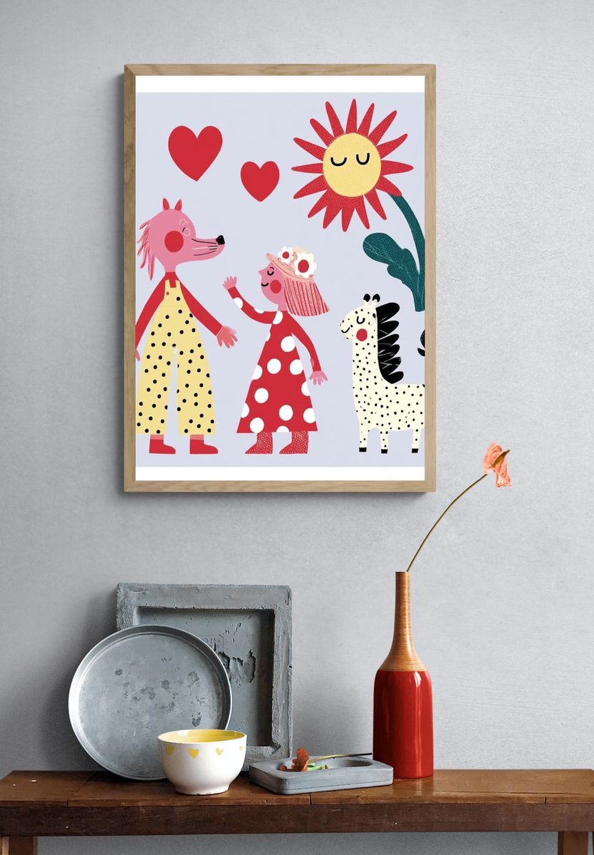 Playful Animal Friends Illustration Poster. — room view 3