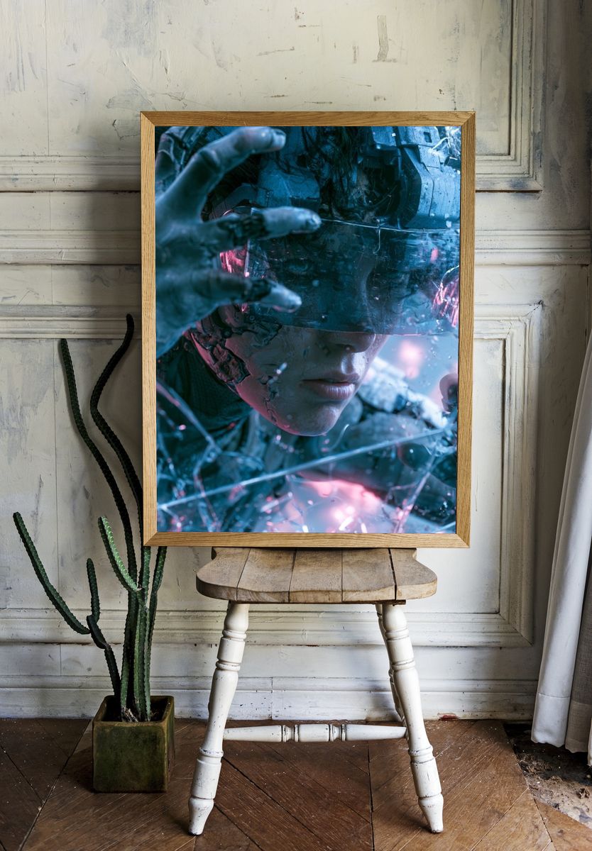 Cyberpunk Warrior Portrait Poster. — room view 1
