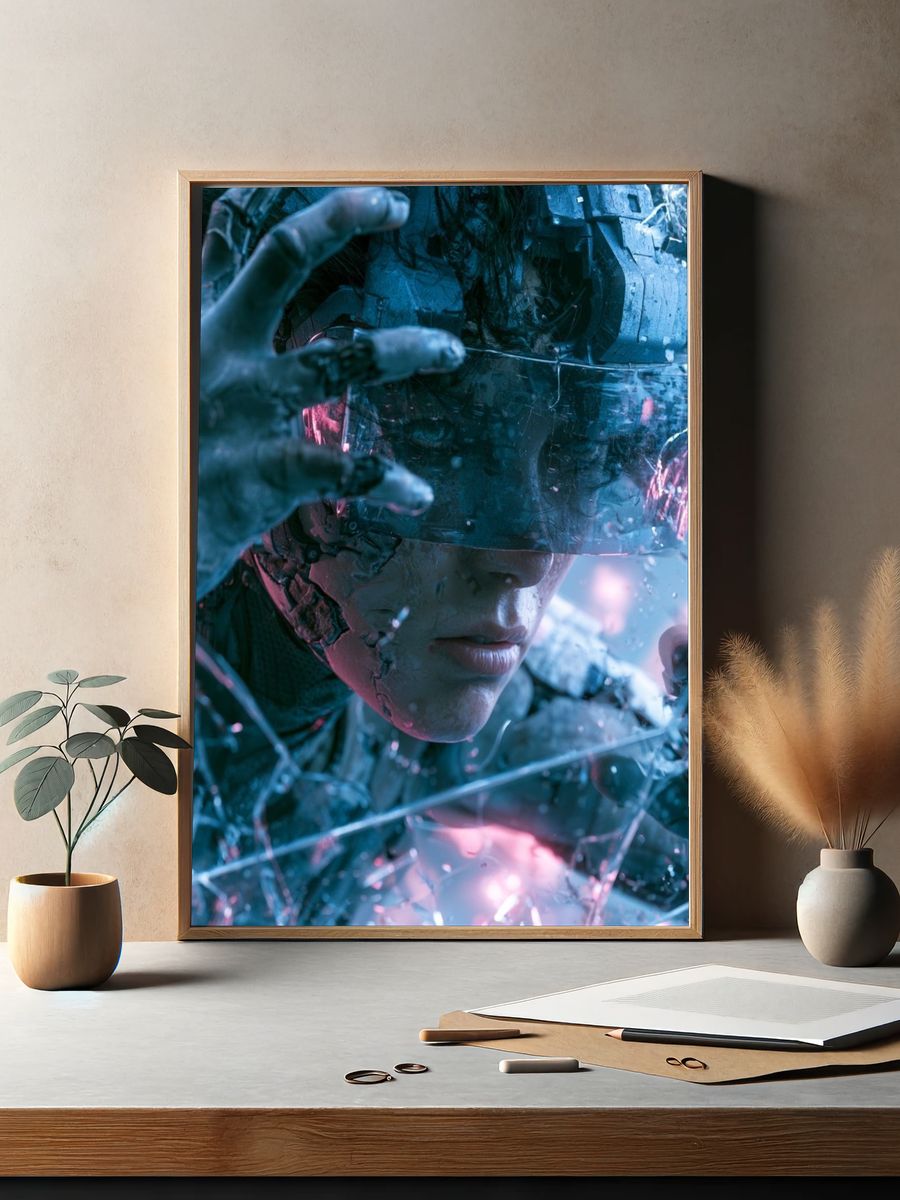 Cyberpunk Warrior Portrait Poster. — room view 2
