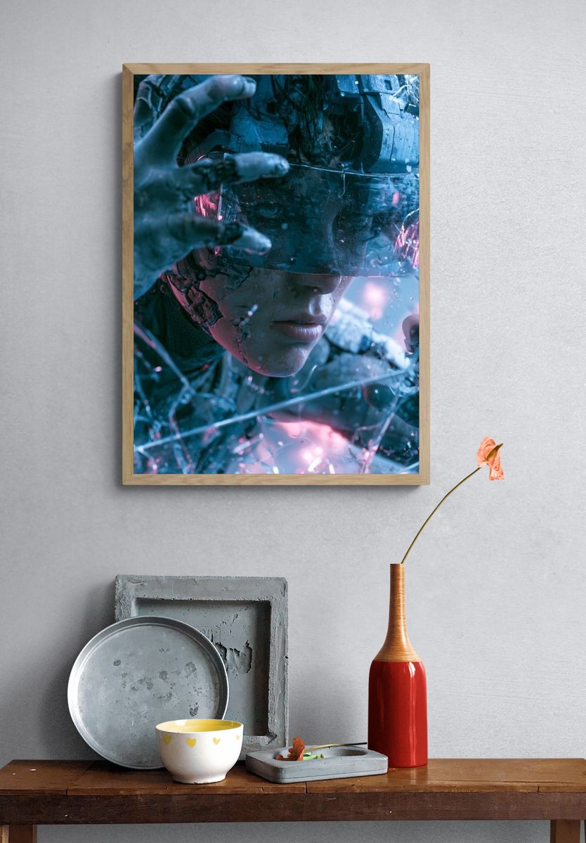 Cyberpunk Warrior Portrait Poster. — room view 3