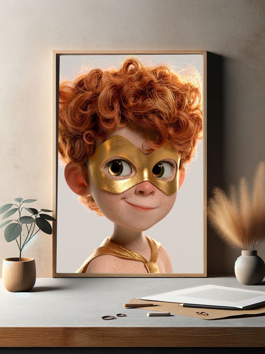 Golden Mask Child Portrait Print. — room view 2