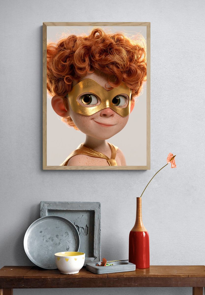 Golden Mask Child Portrait Print. — room view 3