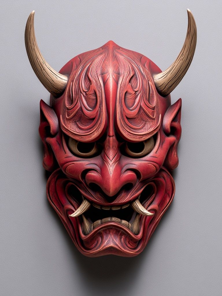 Red Oni Mask Illustration Poster. poster detail