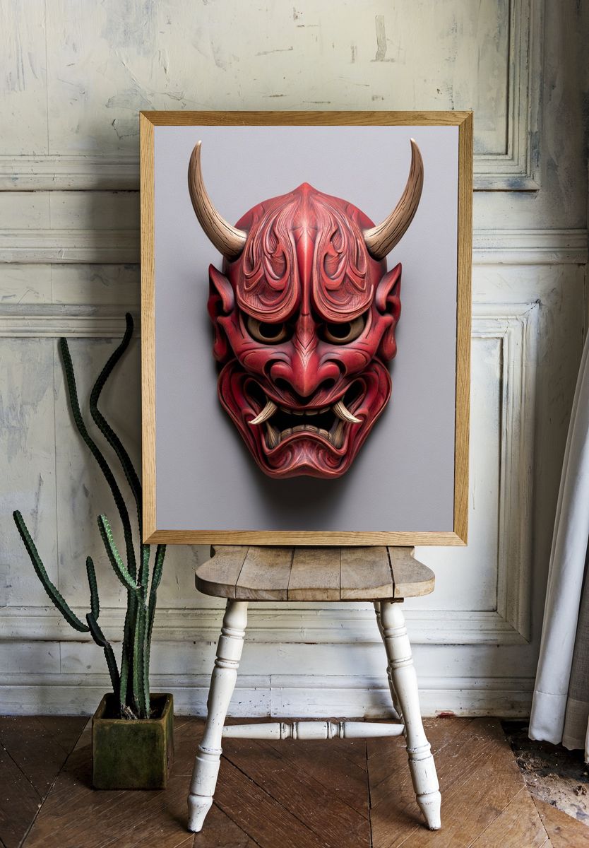 Red Oni Mask Illustration Poster. room preview