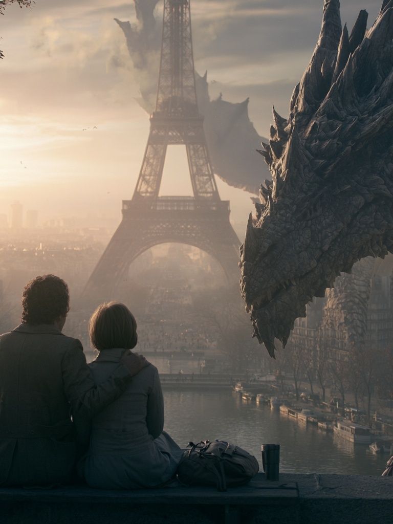 Paris Dragon Encounter Sci-Fi Poster. poster detail