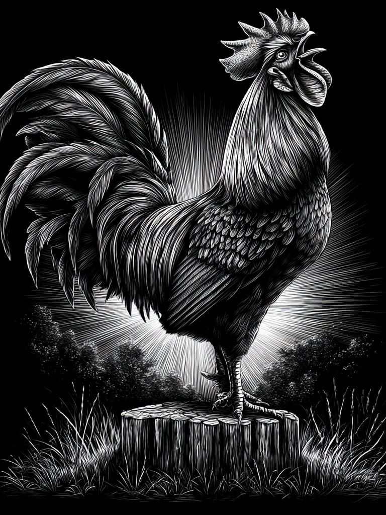 Rooster Woodcut Illustration Poster. poster detail