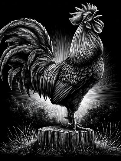 Rooster Woodcut Illustration Poster. poster