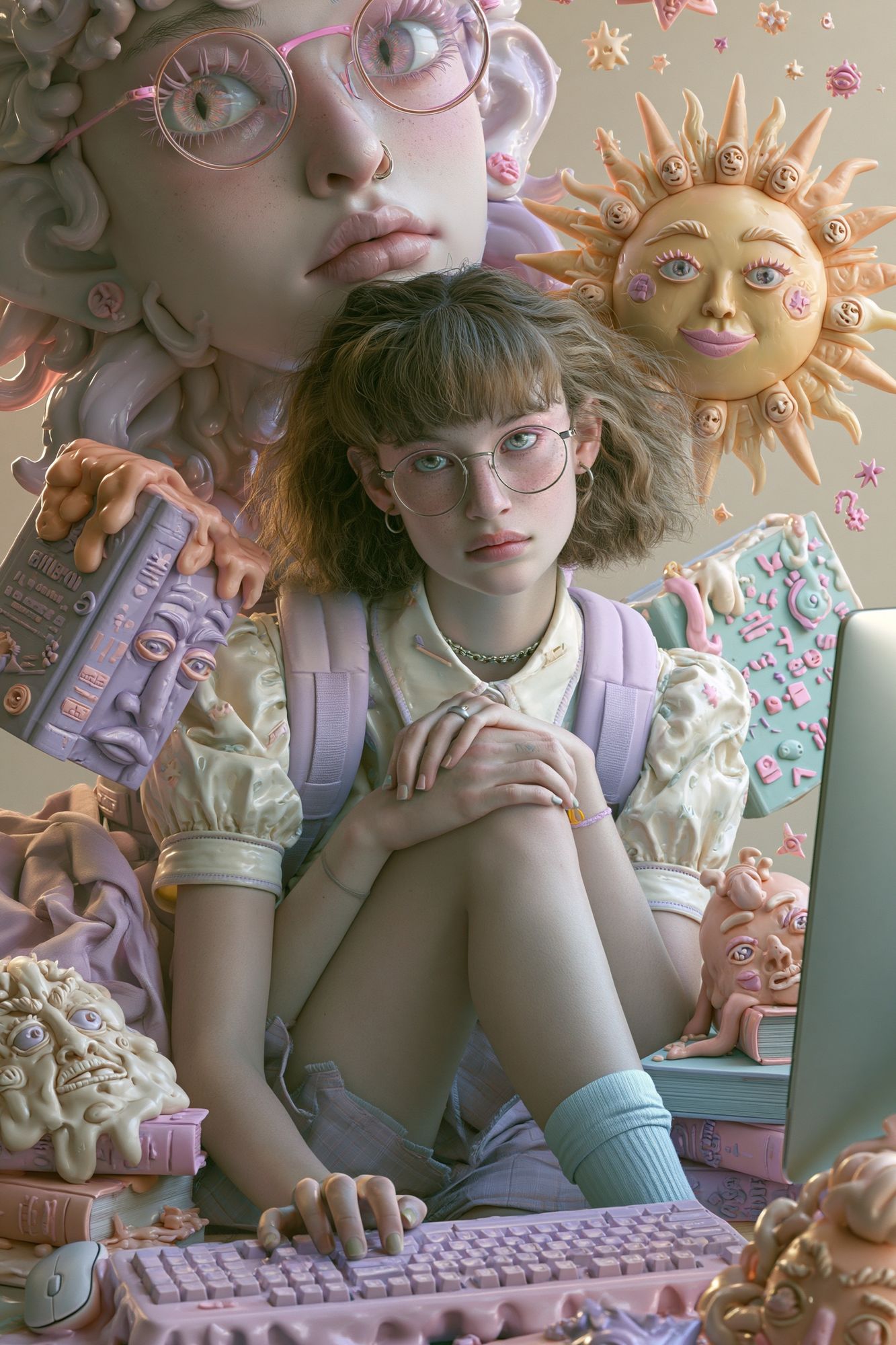Surreal Pastel Girl Portrait Poster. poster — illustration art