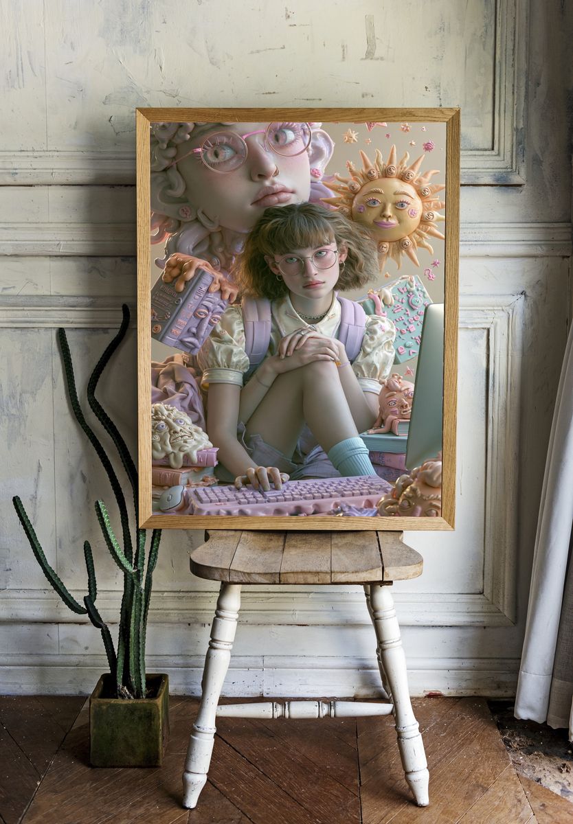 Surreal Pastel Girl Portrait Poster. — room view 1