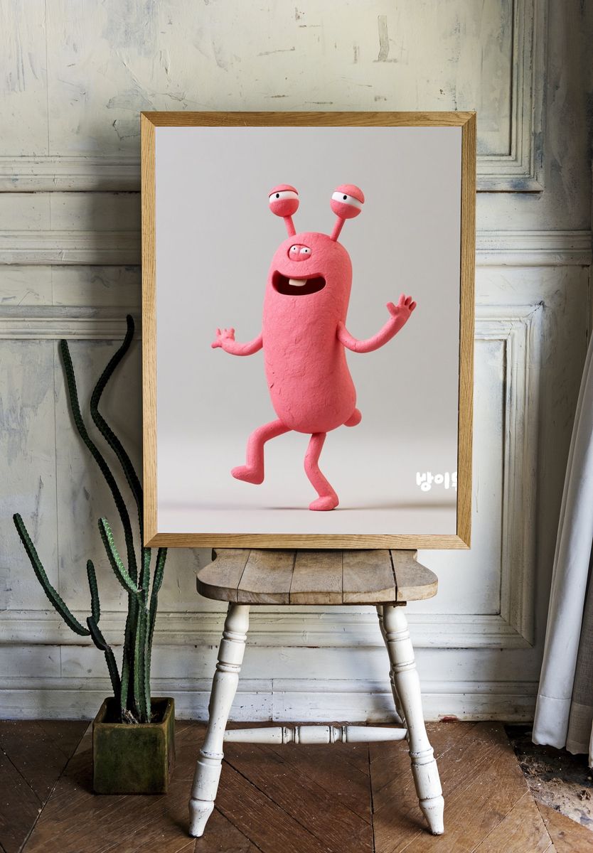 Pink Cartoon Monster Illustration Poster. room preview