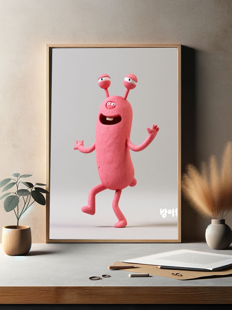 Pink Cartoon Monster Illustration Poster. — room view 2