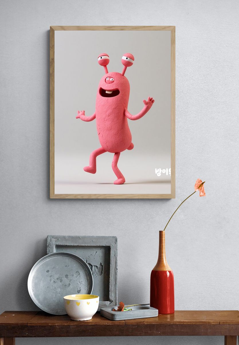 Pink Cartoon Monster Illustration Poster. — room view 3