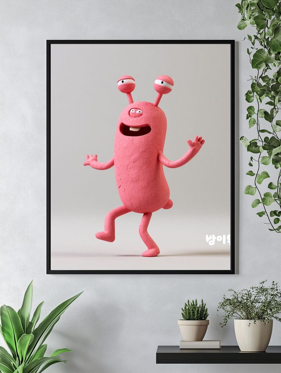 Pink Cartoon Monster Illustration Poster. — room view 4