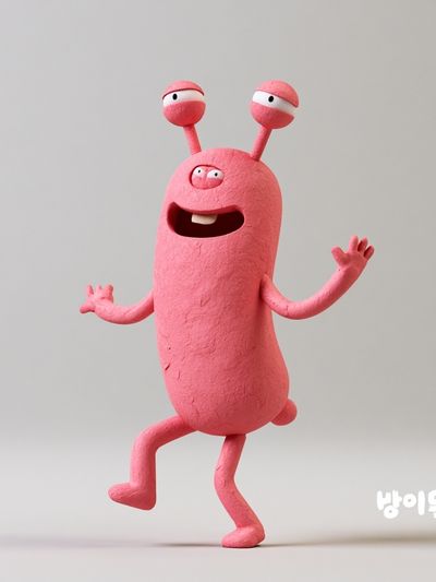 Pink Cartoon Monster Illustration Poster.