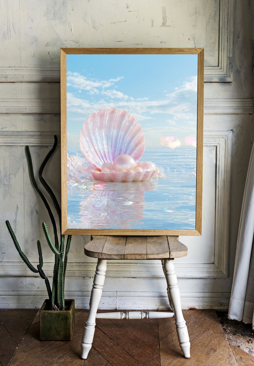 Pearl Seashell Dreamscape Print. — room view 1