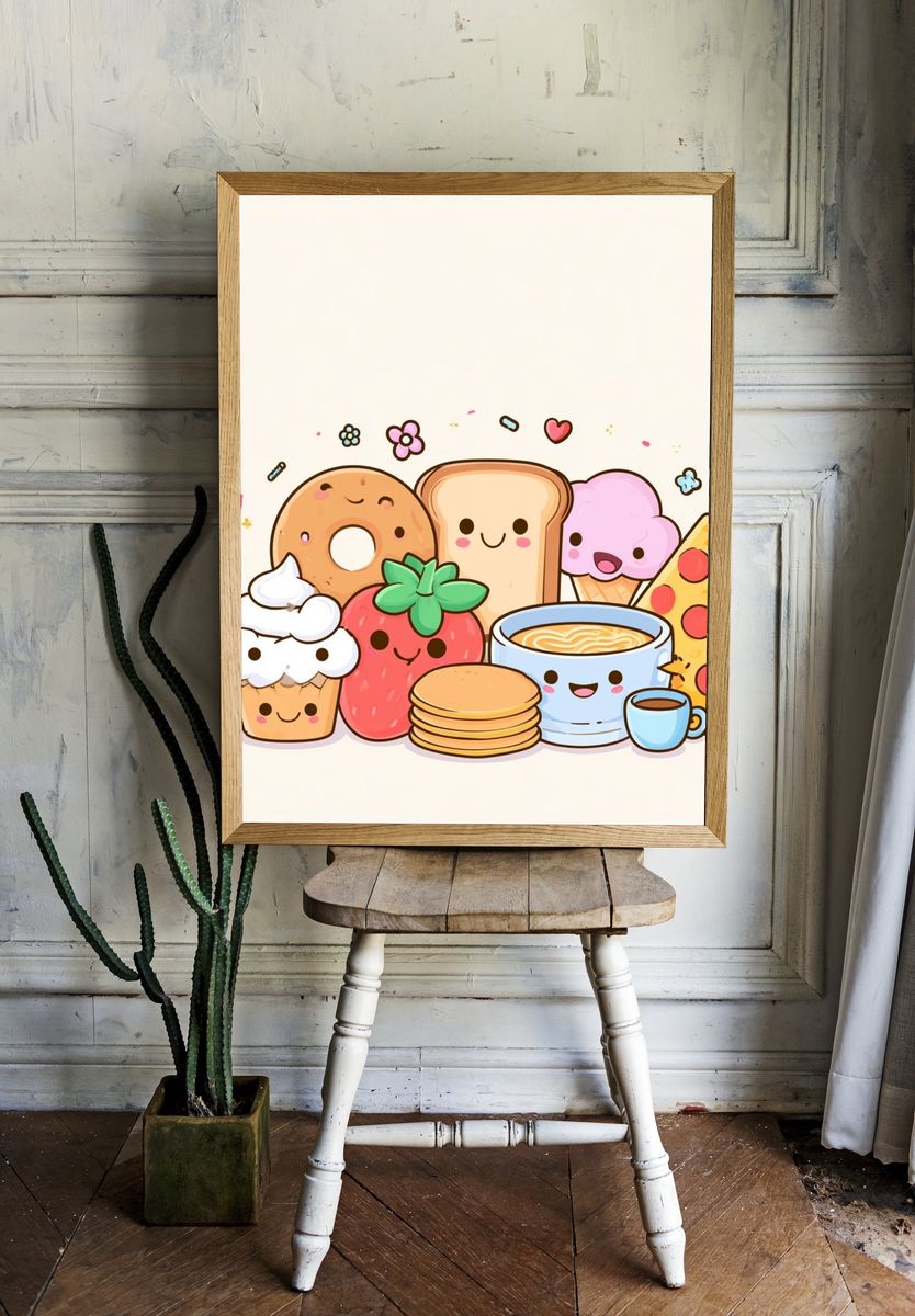 Cute Kawaii Breakfast Illustration Poster. — room view 1