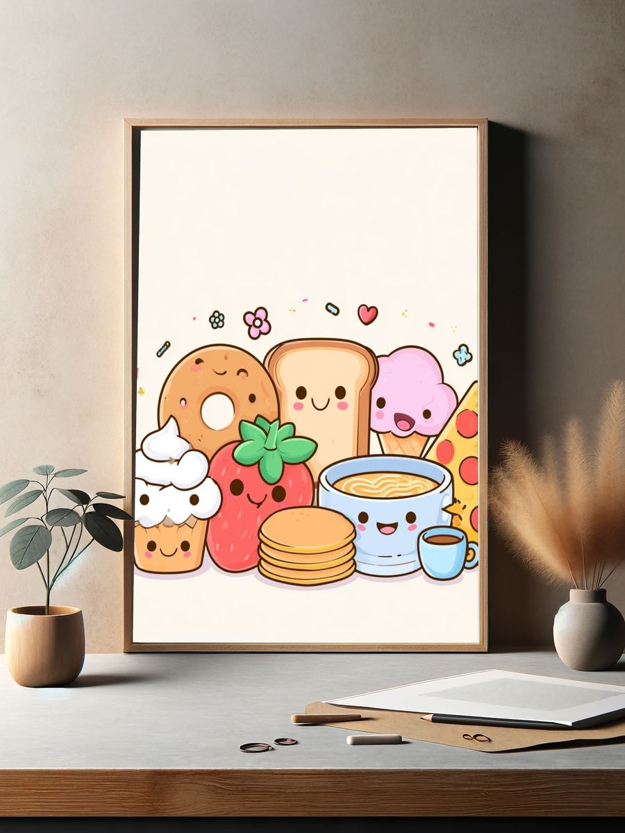 Cute Kawaii Breakfast Illustration Poster. — room view 2