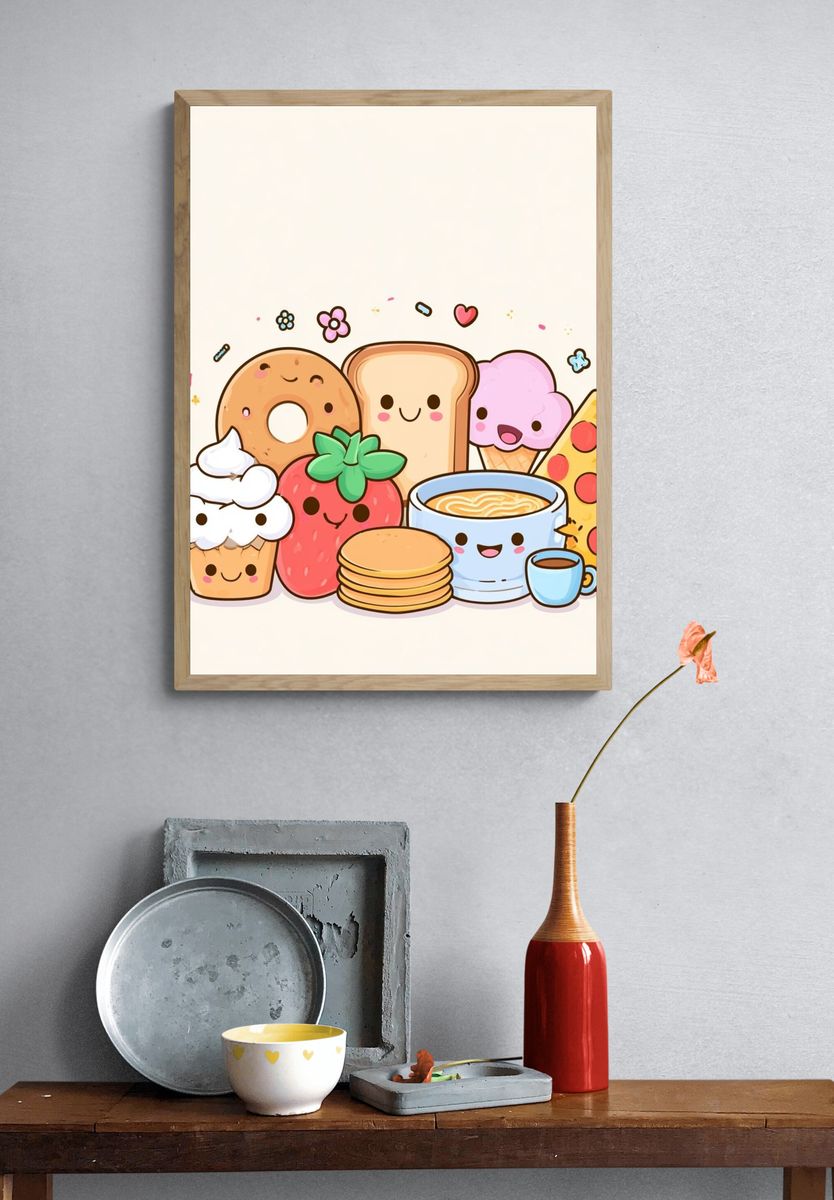 Cute Kawaii Breakfast Illustration Poster. — room view 3