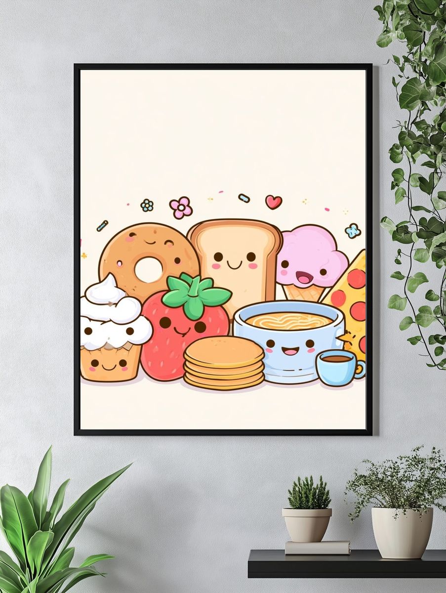 Cute Kawaii Breakfast Illustration Poster. — room view 4