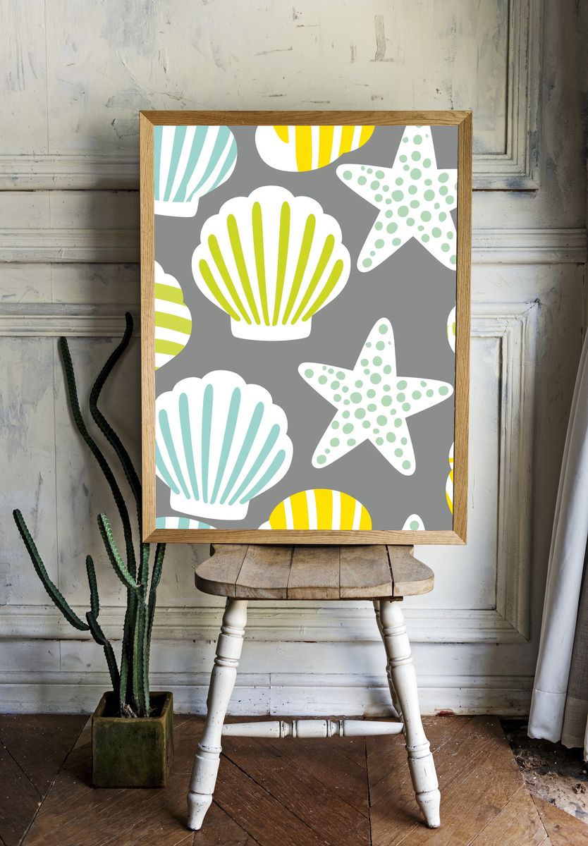 Seashells and Starfish Pattern Print. room preview