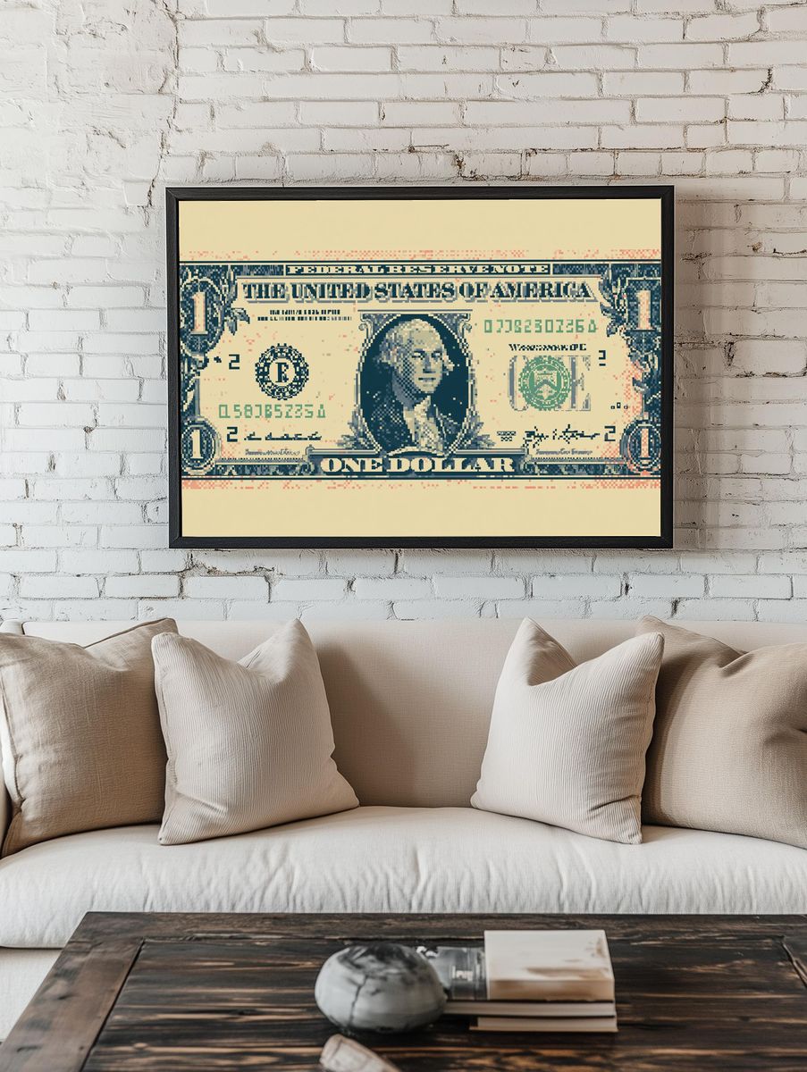 One Dollar Bill Pixel Art Poster. — room view 1