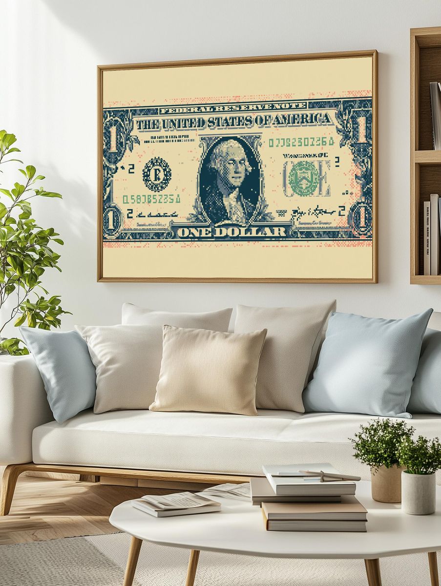 One Dollar Bill Pixel Art Poster. — room view 2