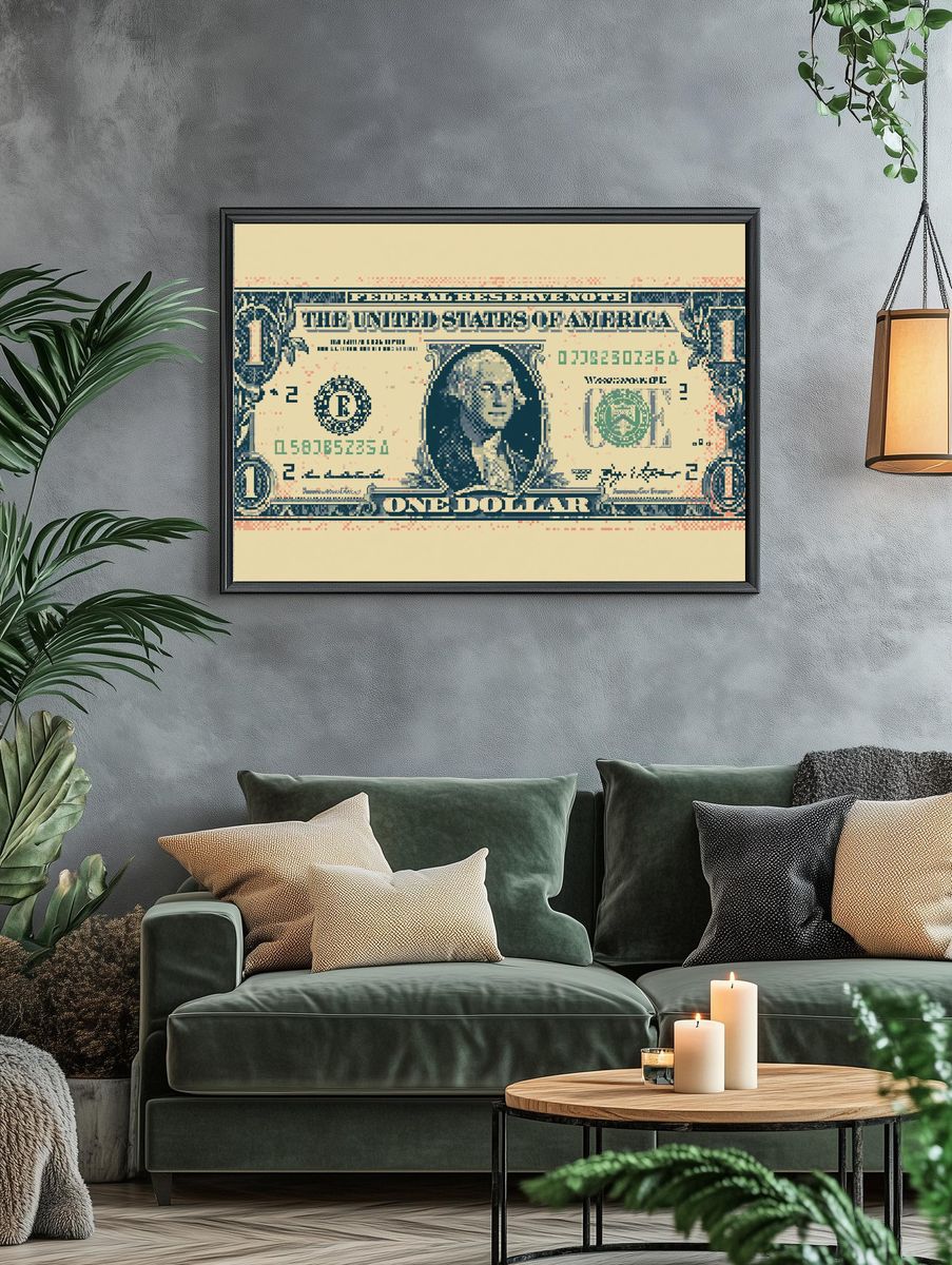 One Dollar Bill Pixel Art Poster. — room view 4