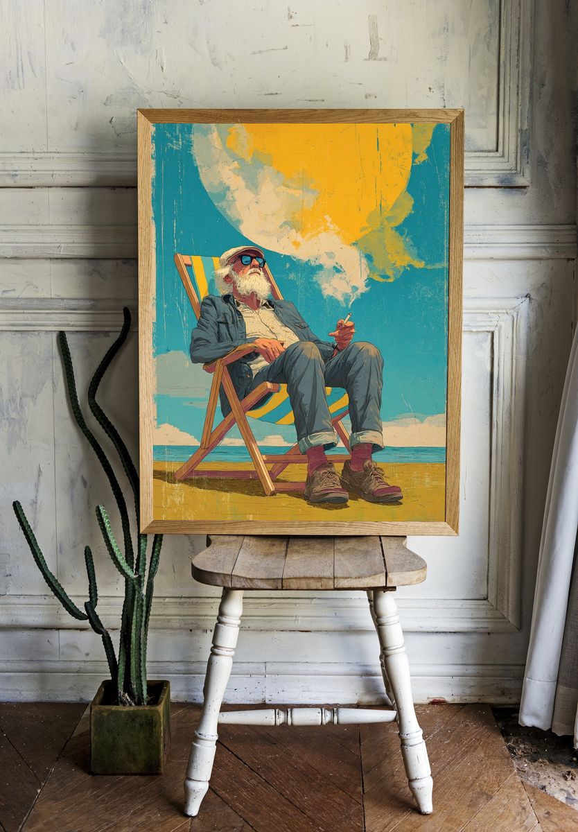 Beach Chair Elder Illustration Poster. room preview