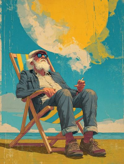 Beach Chair Elder Illustration Poster. poster