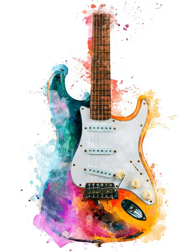 Watercolor Electric Guitar Illustration Poster. poster detail