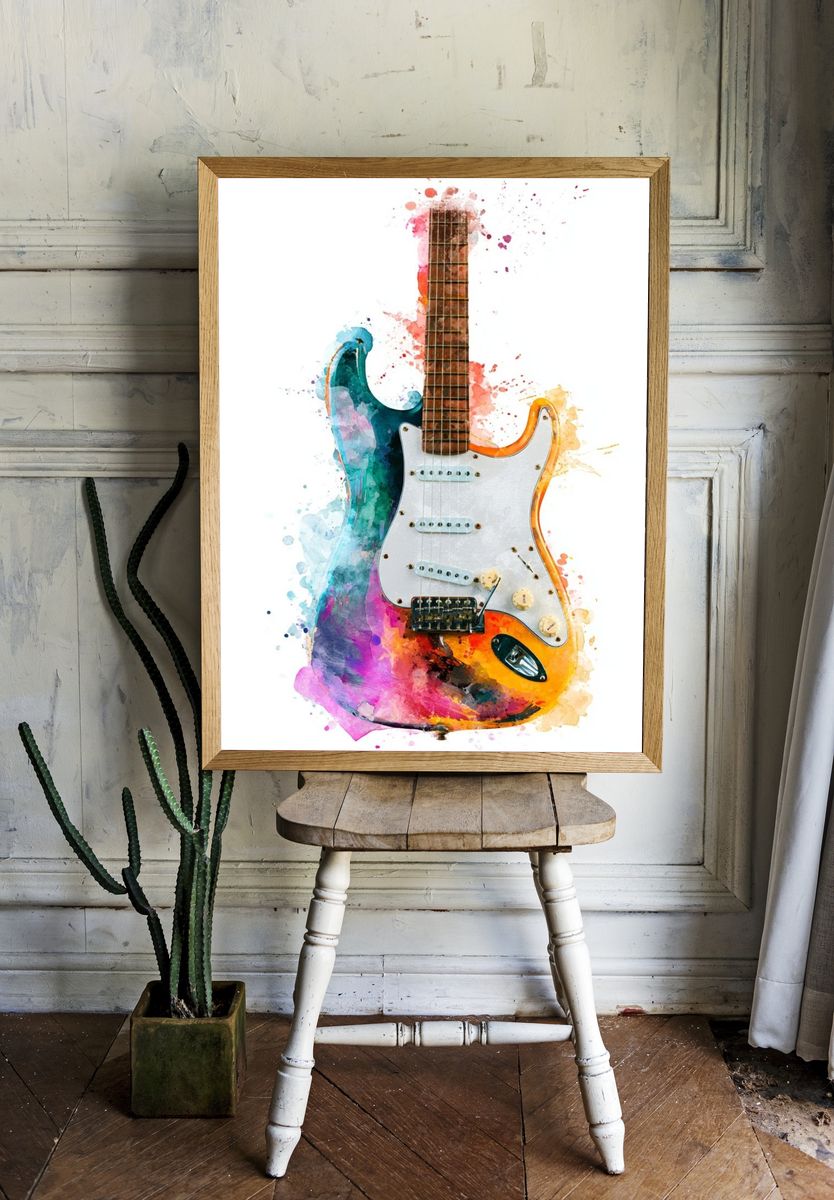 Watercolor Electric Guitar Illustration Poster. — room view 1