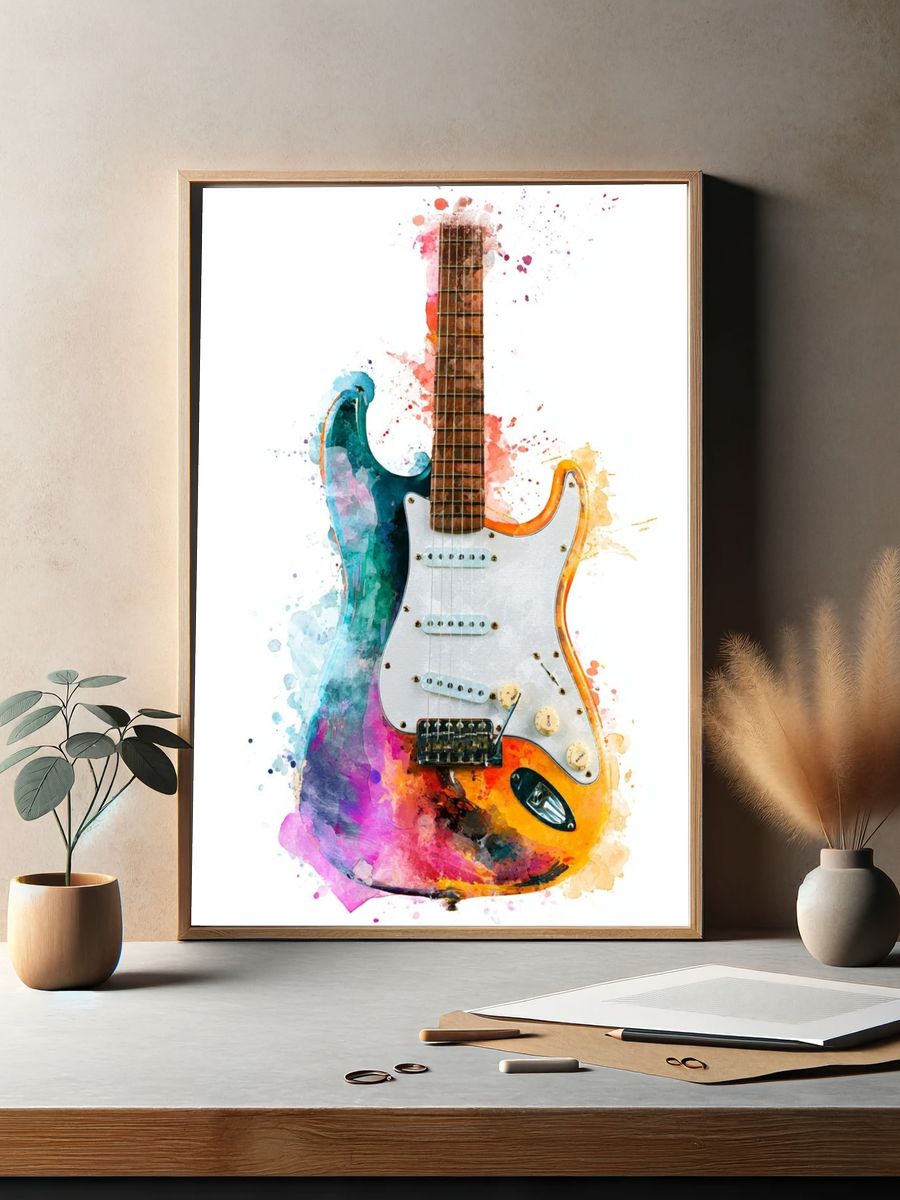 Watercolor Electric Guitar Illustration Poster. — room view 2
