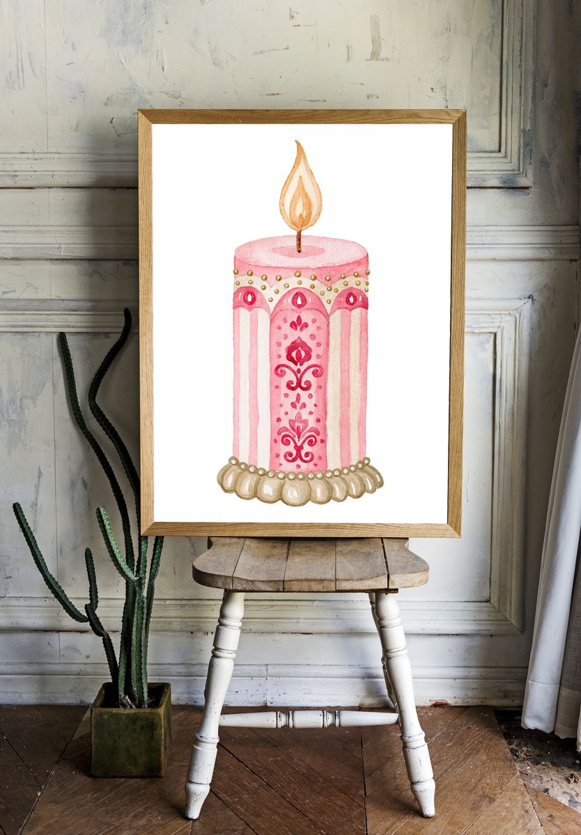 Decorative Pink Candle Illustration Print. room preview