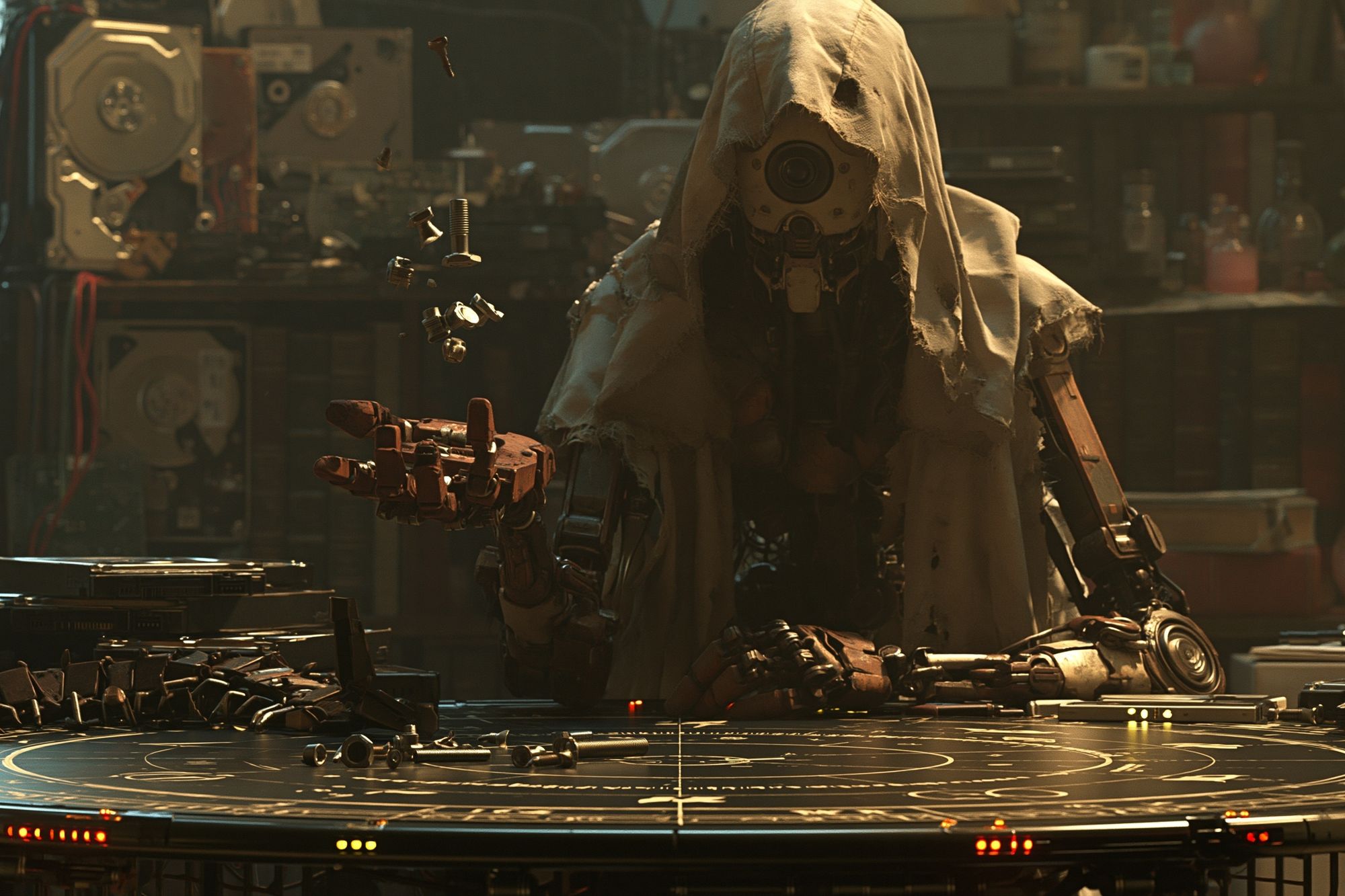 Hooded Robot Workshop Poster. poster detail
