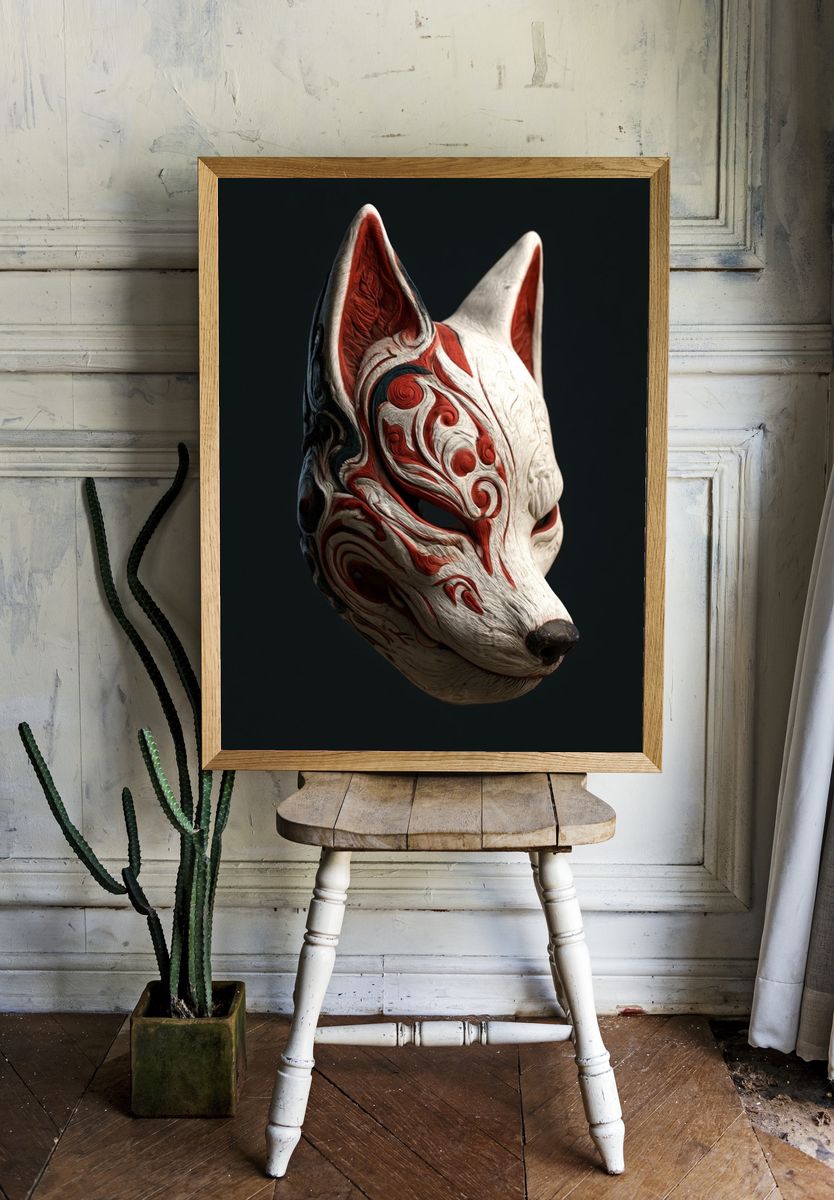 Ornate Fox Mask Illustration Poster. room preview