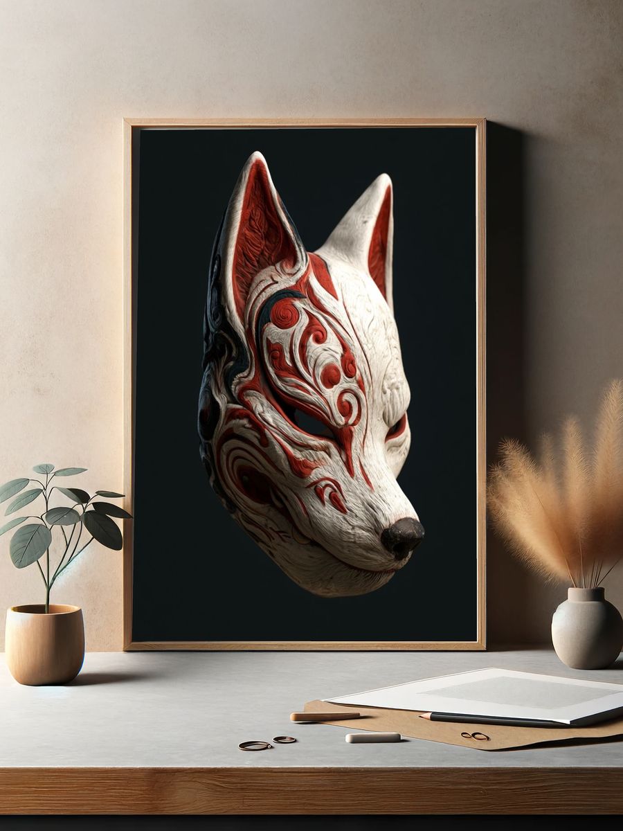 Ornate Fox Mask Illustration Poster. — room view 2