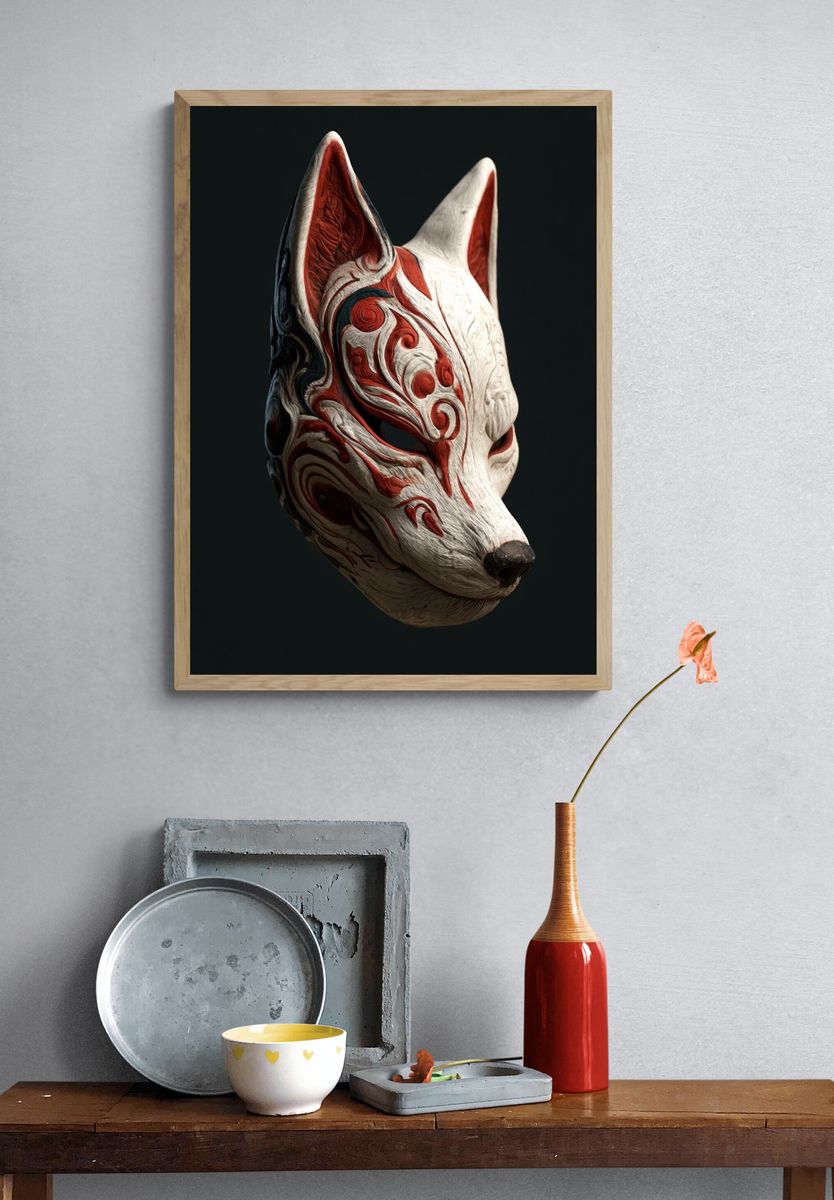 Ornate Fox Mask Illustration Poster. — room view 3