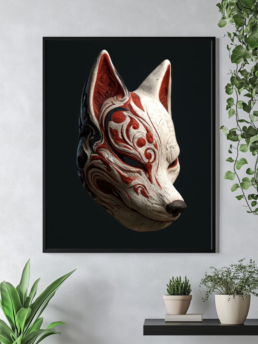 Ornate Fox Mask Illustration Poster. — room view 4