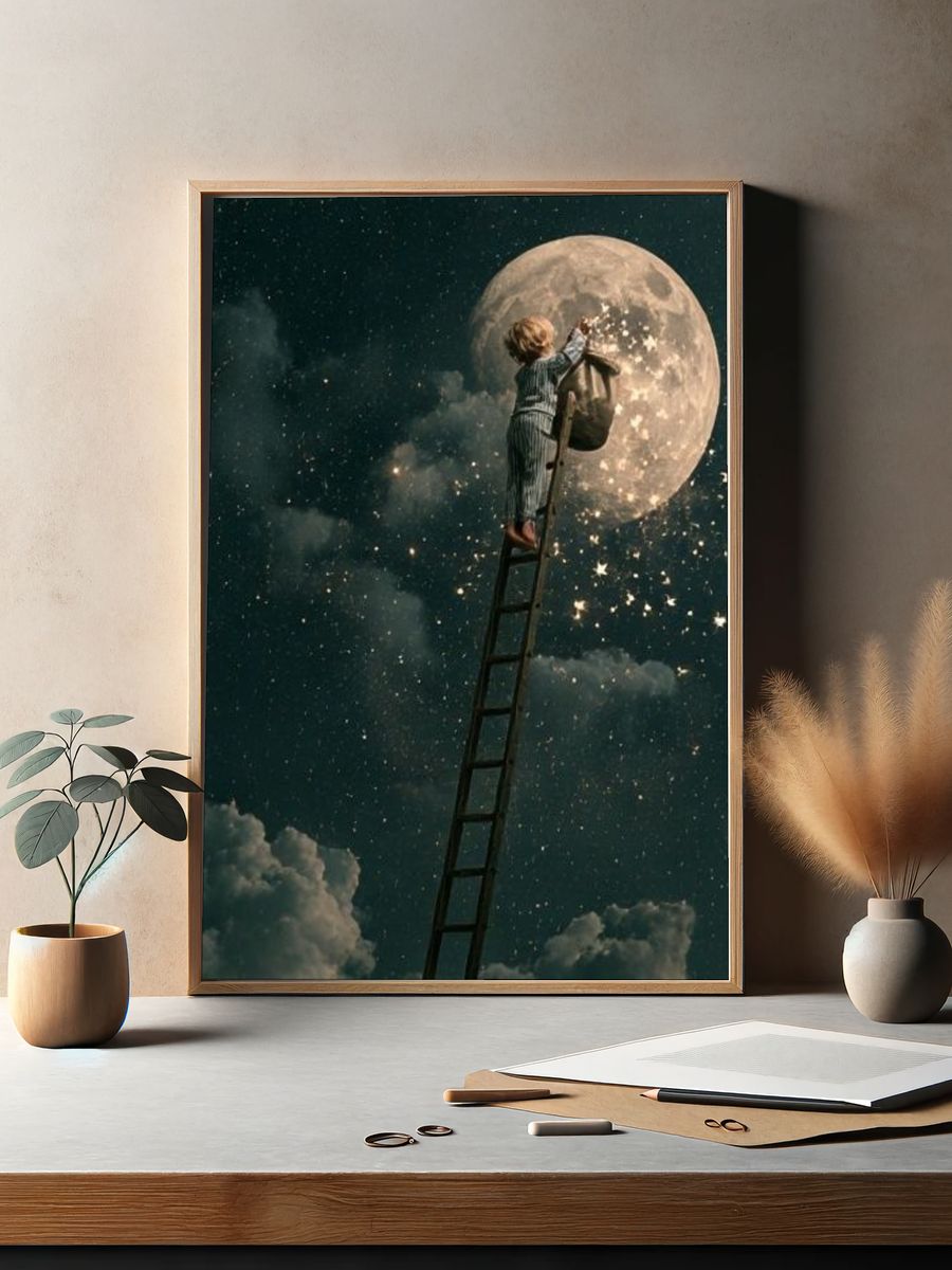 Moon Ladder Dreamscape Print. — room view 2
